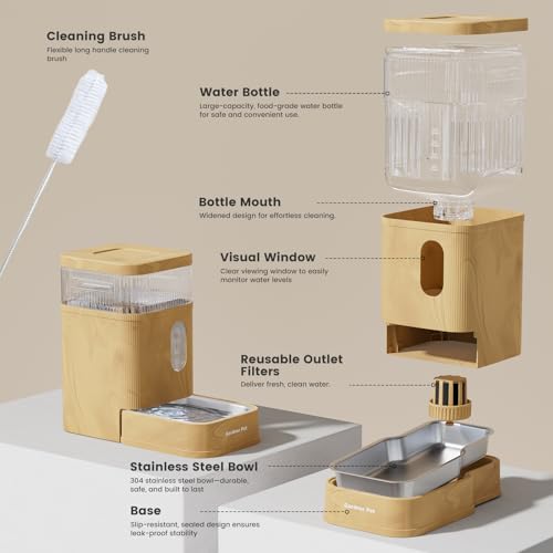 1.7 Gallon Automatic Dog Water Bowl Dispenser 6.5L Gravity Water Feeder with Stainless Steel Bowl & Maifan Stone Filter