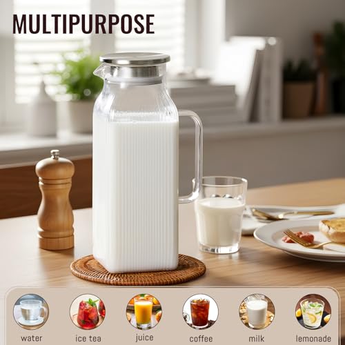 2 Liter 68 oz Square Glass Pitcher with Lid