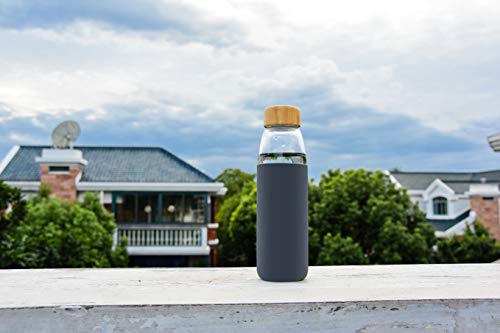 18 Oz Borosilicate Glass Water Bottles with Bamboo Lid