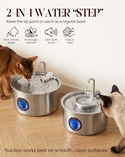 Stainless Steel Cat Water Fountain with Bowl 108oz (108 Fl Oz)