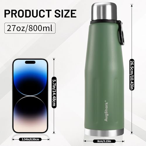 27oz Vacuum Insulated Stainless Steel Thermoses with Foldable Handle & Leakproof Lid