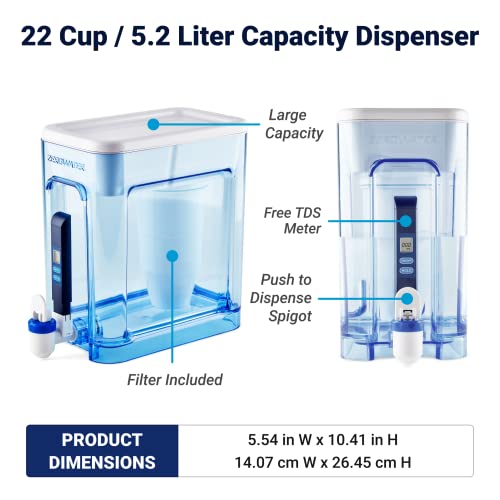22-Cup 5-Stage Water Filter Dispenser with Instant Read Out - 0 TDS for Improved Tap Water Taste - IAPMO Certified to Reduce Lead, Chromium, and PFOA/PFOS