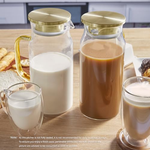 2 Pack 2 Liter 68 oz 2.1 Qt Gold Glass Pitcher with Lid and Handle (2 Count)
