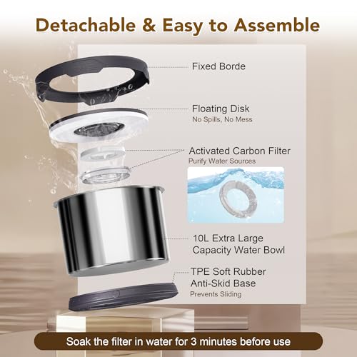 10L Dog Water Bowl No Spill Stainless Steel for Slow Drinking Grey