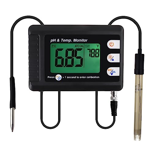 2 in 1 pH & Temperature Meter Digital pH Monitor Dual Display Water Quality Tester with ATC and Automatic Calibration Function