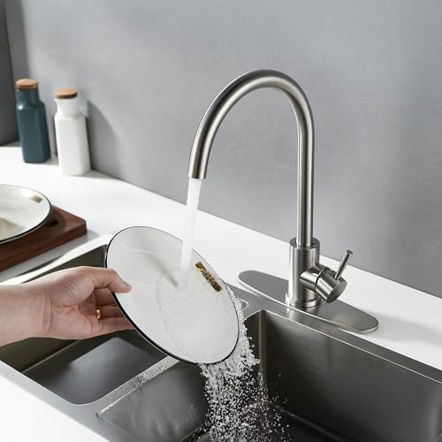 Single Handle High Arc Brushed Nickel Kitchen Faucet Stainless Steel Commercial Single Hole Kitchen Sink Faucet