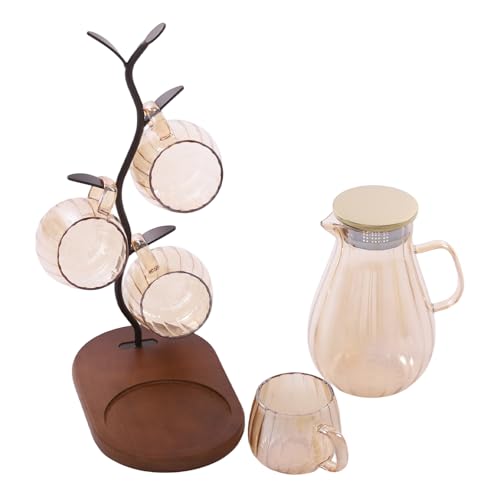 6 Pcs Glass Pitcher Set Jug with 6 Water Glasses & Cup Storage Shelf 1.5L (6 Count)