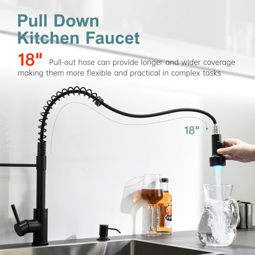 Led Black Kitchen Faucet with Soap Dispenser