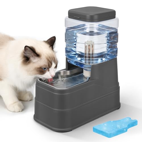 Automatic Cat Water Dispenser Gravity Stainless Steel Water Feeder Dog Waterer Feeder with Wide Mouth Bowl for Small Medium Dog Puppy Kitten