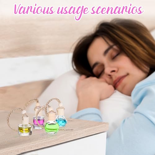 60 Pcs Hanging Car Air Freshener Car Diffuser Bottle Empty Glass Perfume Bottles Air Freshener Diffuser Bottle Pendant for Essential Oils Fragrance Aromatherapy Ornament Decor (60 Count)