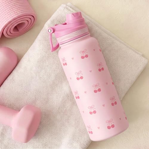 Cherry Stainless Steel Water Bottle with Strap 32oz