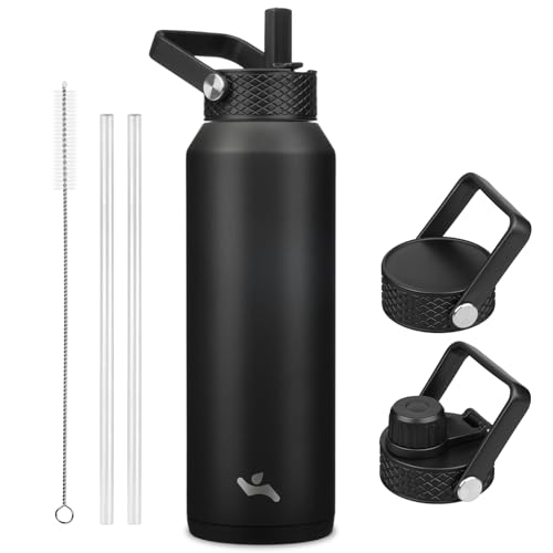 40 oz Insulated Stainless Steel Water Bottle with 3 Lids
