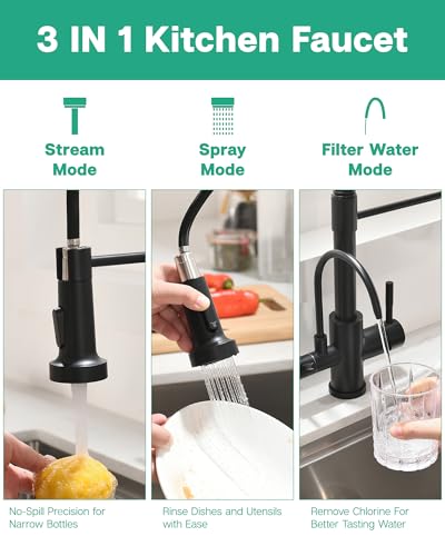 3 in 1 Kitchen Faucet with Pull Down Sprayer Matte Black
