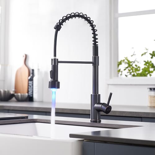 Led Oil Rubbed Bronze Kitchen Faucet with Pull Down Sprayer