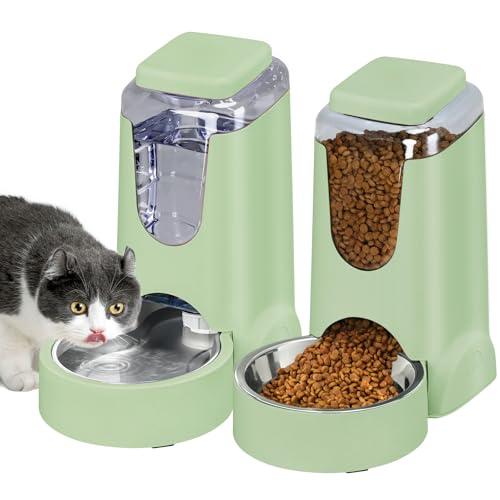 2 Pack Automatic Cat Feeder and Stainless Steel Water Dispenser