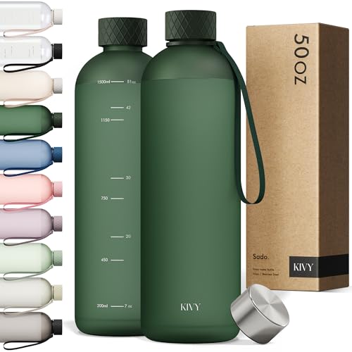 Large Water Bottle 50oz [Lightweight & Shatterproof] Fits Backpack & Cupholder for Travel