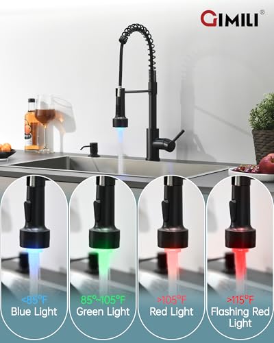 Matte Black LED Kitchen Faucet with Soap Dispenser Pull
