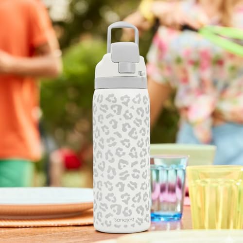 Leopard Print Insulated Stainless Steel Water Bottle with Straw for Sports and Travel