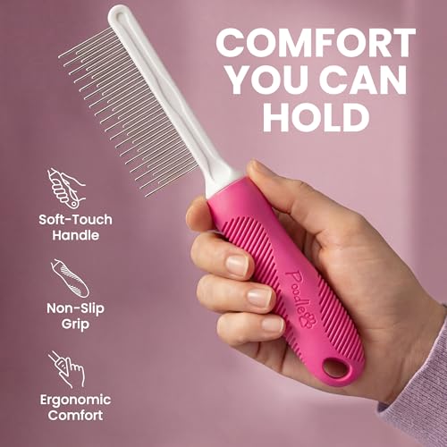 Poodle Pet Detangling Pet Comb with Long & Short Stainless Steel Teeth for Removing Matted Fur