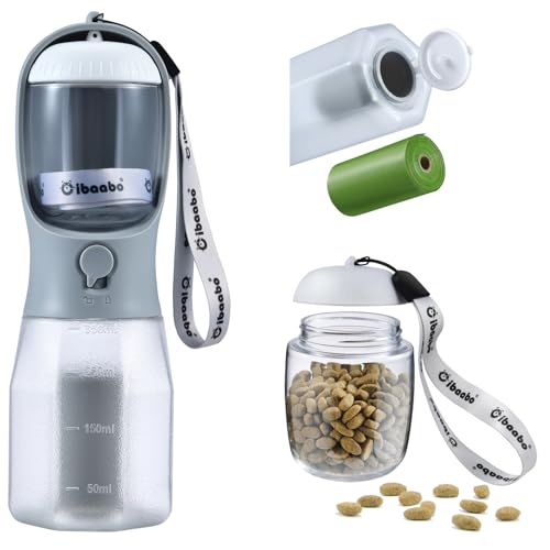 Dog Water Bottle with Food Container & Poop Bag Holder & Filter