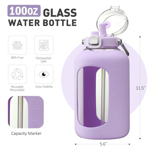 100 oz Glass Water Bottle with Straw