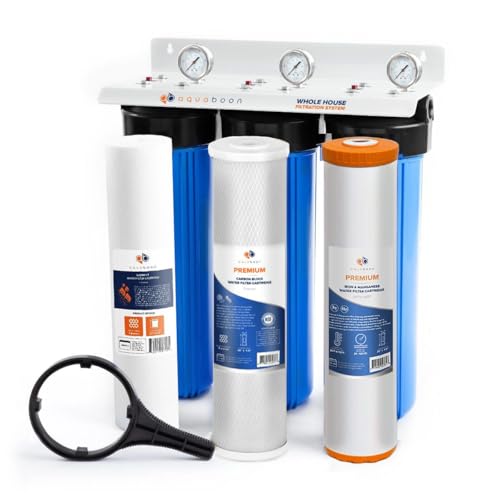 3 Stage Whole House Water Filter System with 5 Micron 20x4.5 Reducing Sediment and Iron & Manganese Water Purification Filters