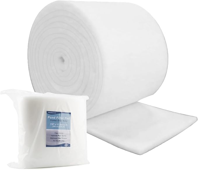RINOO White Koi Pond Filter Pad Fine Bulk Roll- Cut to Fit - Durable Fish Pond Filter Media - Water Garden Aquariums Filter Material - 118" (9.8 ft) x 12" x 3/5" - 4/5" Thickness
