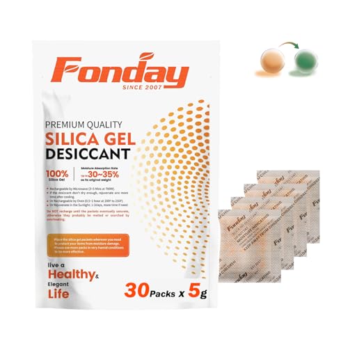 5Gram 30Packets Fonday Moisture Indicating Silica Gel Desiccant Packs (30 Count)