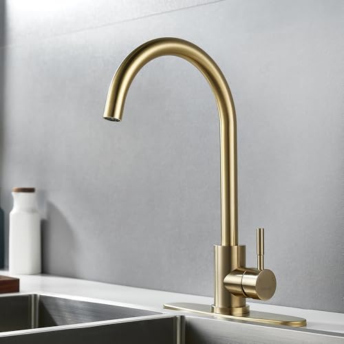 Single Handle High Arc Brushed Gold Kitchen Faucet Stainless Steel Commercial Single Hole Kitchen Sink Faucet