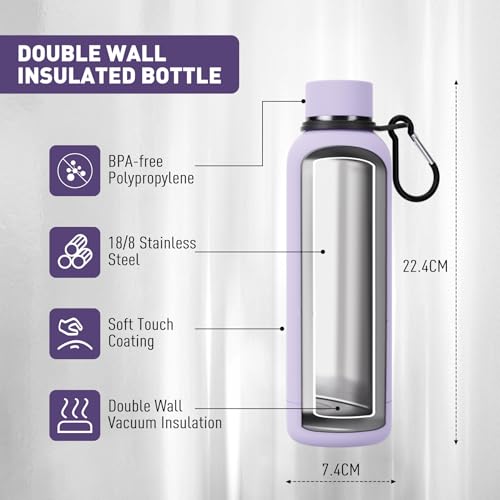 Slim Insulated Water Bottles for Travel 18oz with Clip