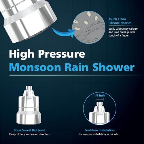 Multi Stage Shower Head Filter for Hard Water, Shower Water Filter for Removing Chlorine and Fluoride, Hard Water Shower Filter Improves on Skin, Hair and Nails, Polished Chrome - 3 Spray Mode - AquaVibe