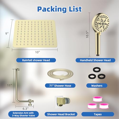10" Metal Rainfall Shower Head with 10