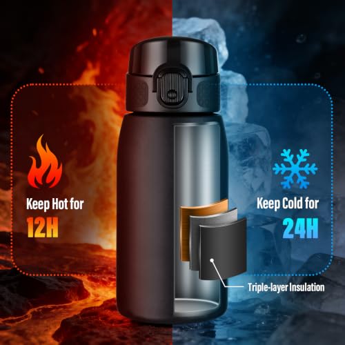 Insulated Water Bottle 12 oz with Dustproof Lid