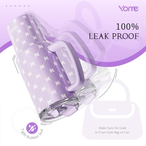 40oz Purple Bow Tumbler with Handle and Flip Straw