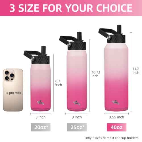 40 oz Insulated Stainless Steel Water Bottle with 3 Lids