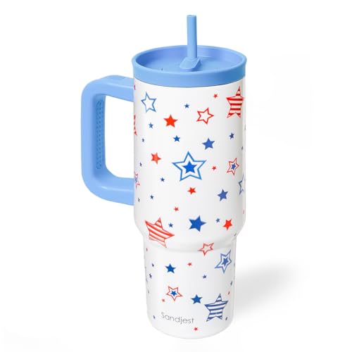 American Flag Stainless Steel Locking Lid Silicone Straw Tumbler with Handle 40oz