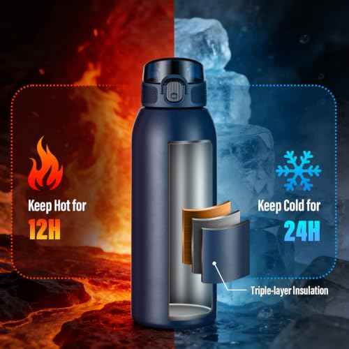 Insulated Water Bottle 24 oz with Dustproof Lid