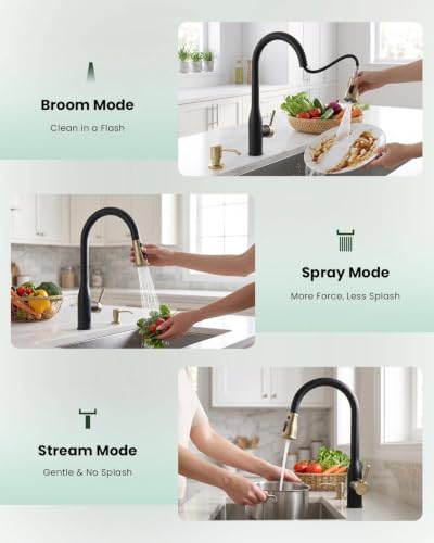 Black Gold Touchless Kitchen Faucets with Soap Dispenser & Sprayer