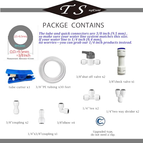 NSF 3 8'' Inch Water Line Tubing and Push to Connect Fittings for Reverse Osmosis Water Filter RO fittings