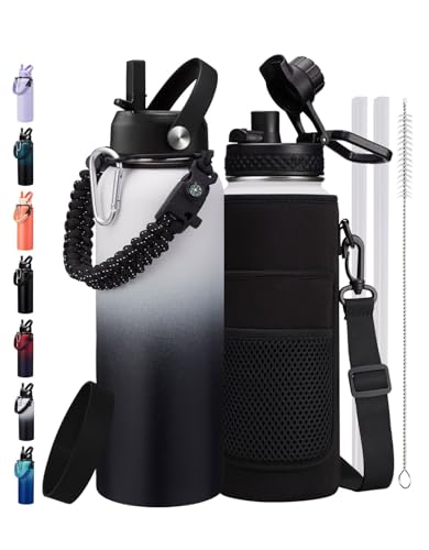 40oz Stainless Steel Water Bottle with Paracord Handle (9 Count)