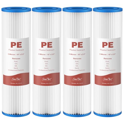 10"x2.5" Pleated Polyester Sediment Water Filter Replacement Cartridge 5 Micron Whole House Pre (4 Count)
