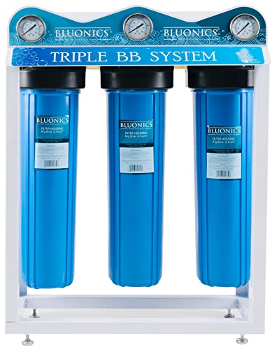 Bluonics Complete Whole House Well Water Filtration System – 24 GPM 110W UV Purifier with Triple 4.5" x 20" Housings, Carbon Filters, and Extra Filter Set