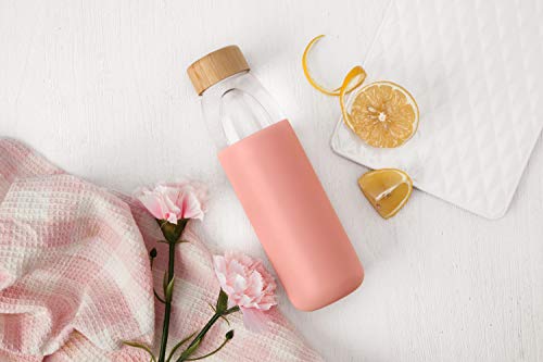 18 Oz Borosilicate Glass Water Bottles with Bamboo Lid