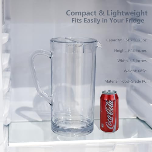 Clear Plastic Pitcher with Lid and Ergonomic Handle