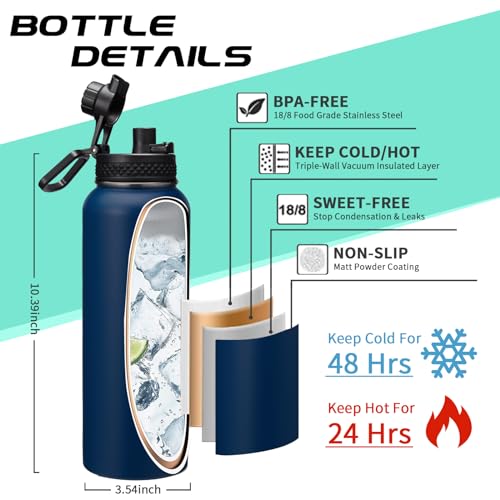 Water Bottle Insulated 40oz with Straw (9 Count)