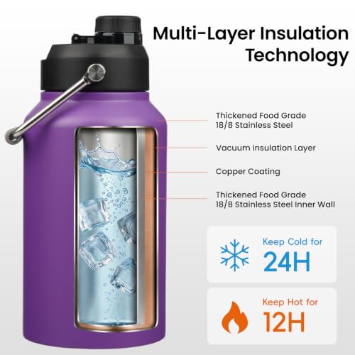 64 oz Insulated Stainless Steel Water Bottle Jug with Handle