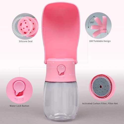 Portable Dog Water Bottle 10oz Pink
