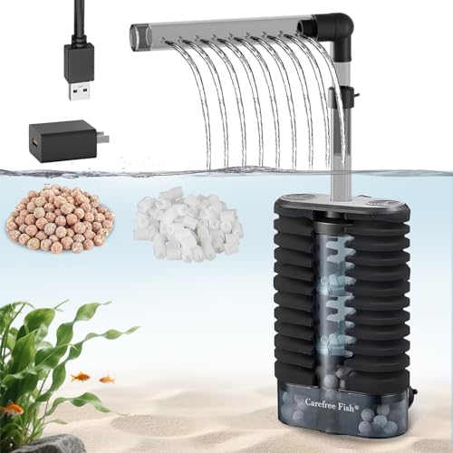 Aquarium USB Sponge Filter Quiet for 20~60Gal Fish Tank for Saltwater and Freshwater with Biochemical Filtration Balls and Fluidized Beds