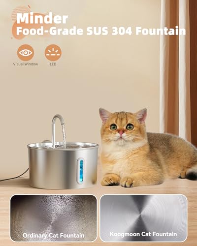 108oz 3.2L Cat Water Fountain Stainless Steel with 6 Filters 3 Sponges