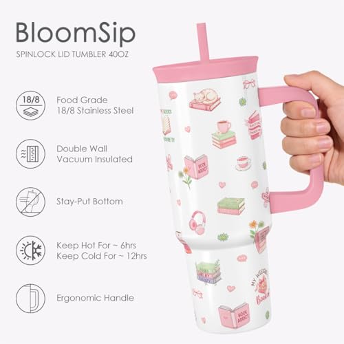 Book Lover Stainless Steel Locking Lid Silicone Straw Tumbler with Handle 40oz